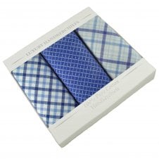 100% Cotton Men's Handkerchief 3-Pack Set - Blue & White Checked