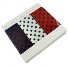 100% Cotton Men's Handkerchief 3-Pack Set - Red, Navy Blue & White Polka Dot