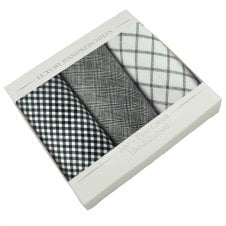 100% Cotton Men's Handkerchief 3-Pack Set - White, Black & Grey Pattern