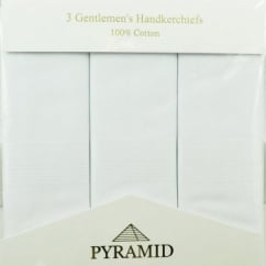 100% Cotton Men's Handkerchief 3-Pack - White Self Striped