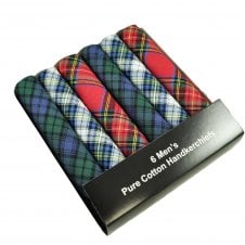 100% Cotton Men's Handkerchief 6-Pack Set - Tartan Patterned