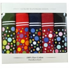 100% Cotton Men's XL Handkerchief, Bandana 5-Pack Set - Multi Coloured Polka Dot