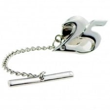 25th Birthday Gift Number 25 Silver Wedding Anniversary Tie Tac - Rhodium Plated with Crystal
