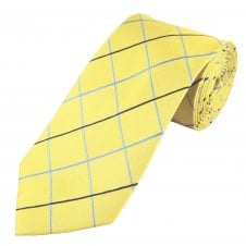 Acid Yellow, Navy, Sky & light Blue Diamond Checked Men's Extra Long Tie