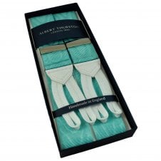 Albert Thurston Trouser Braces - Arctic Blue Moiré with White Leather and Braid Ends