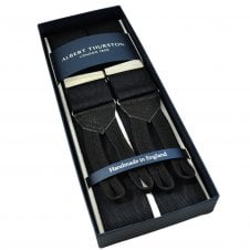 Albert Thurston Trouser Braces - Black Moiré with Black Leather and Braid Ends