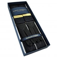 Albert Thurston Trouser Braces - Black Moiré with Black Leather and Braid Ends with Gold Clips