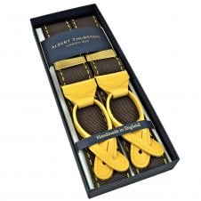 Albert Thurston Trouser Braces - Coffee Brown & Bright Yellow Barathea Ribbon with Yellow Leather Ends