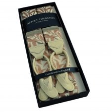 Albert Thurston Trouser Braces - Cream with Brown Floral Pattern William Morris Cotton Fabric with Cream Leather Ends
