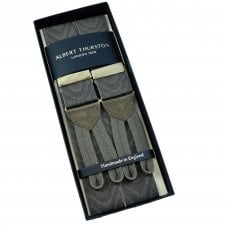Albert Thurston Trouser Braces - Dark Grey Moiré with Grey Leather and Dark Grey Braid Ends