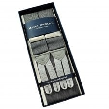 Albert Thurston Trouser Braces - Dark Grey Moiré with Light Grey Leather and Silver Grey Braid Ends