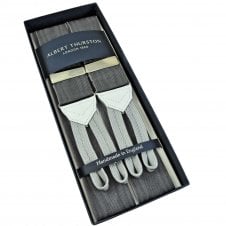Albert Thurston Trouser Braces - Dark Grey Moiré with White Leather and Silver Grey Braid Ends