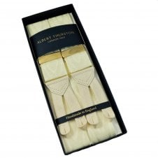Albert Thurston Trouser Braces - Ivory Moiré with Ivory Leather and Ivory Braid Ends - Gold Sliders