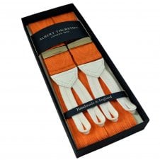 Albert Thurston Trouser Braces - Orange Moiré with White Leather and Braid Ends