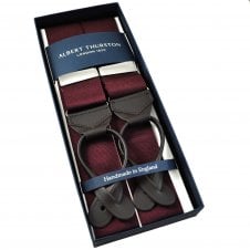 Albert Thurston Trouser Braces - Plain Burgundy Woven Rigid Ribbon with Light Brown Leather Ends