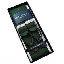Albert Thurston Trouser Braces - Plain Green Pure Wool Boxcloth with Black Leather Ends