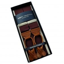 Albert Thurston Trouser Braces - Plain Maroon Woven Rigid Ribbon with Glazed Tan Leather Ends