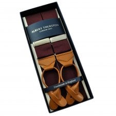 Albert Thurston Trouser Braces - Plain Maroon Woven Rigid Ribbon with Tan Leather Ends