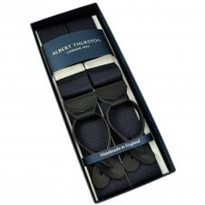 Albert Thurston Trouser Braces - Plain Midnight Blue Woven Rigid Ribbon with Black Leather Ends
