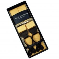 Albert Thurston Trouser Braces - Plain Pale Gold Woven Rigid Ribbon with Brown Leather Ends