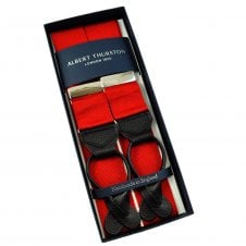 Albert Thurston Trouser Braces - Plain Red Woven Rigid Ribbon with Black Leather Ends
