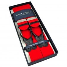 Albert Thurston Trouser Braces - Plain Scarlet Red Pure Wool Boxcloth with Black Leather Ends