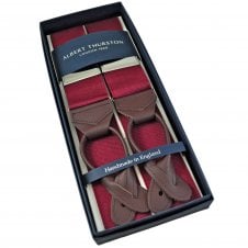 Albert Thurston Trouser Braces - Plain Wine Red Woven Rigid Ribbon with Brown Leather Ends
