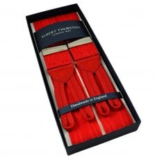 Albert Thurston Trouser Braces - Red Moiré with Red Leather and Red Braid Ends