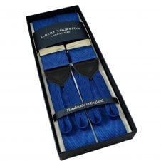 Albert Thurston Trouser Braces - Royal Blue Moiré with Royal Blue Leather and Braid Ends