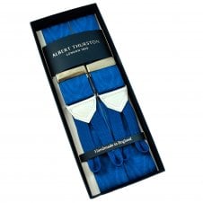 Albert Thurston Trouser Braces - Royal Blue Moiré with White Leather and Royal Blue Braid Ends