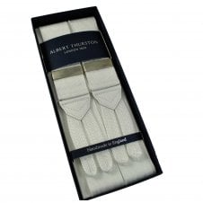 Albert Thurston Trouser Braces - White Moiré with White Leather and White Braid Ends with Silver Clips