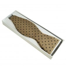 Amanda Christensen Beige & Navy Blue Polka Dot Luxury Silk Men's Self Tie Bow Tie