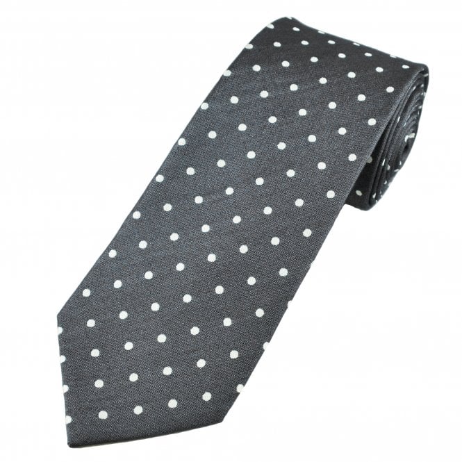 Amanda Christensen Black & White Polka Dot Silk Blend Designer Tie