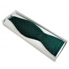 Amanda Christensen Bottle Green & Navy Blue Blue Polka Dot Luxury Silk Men's Self Tie Bow Tie