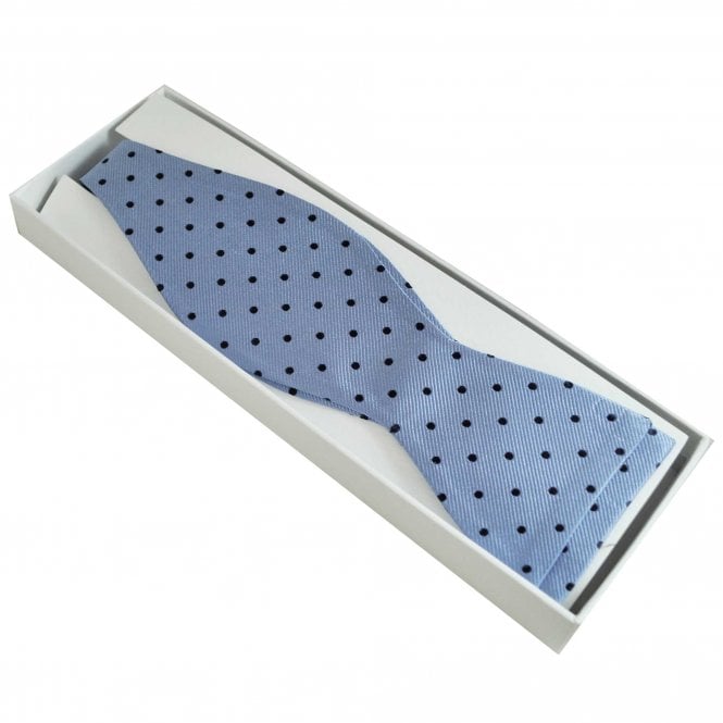 Amanda Christensen Dusky Blue & Navy Polka Dot Luxury Silk Men's Self Tie Bow Tie
