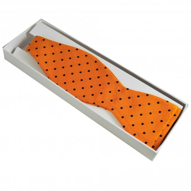 Amanda Christensen Orange & Navy Blue Polka Dot Luxury Silk Men's Self Tie Bow Tie