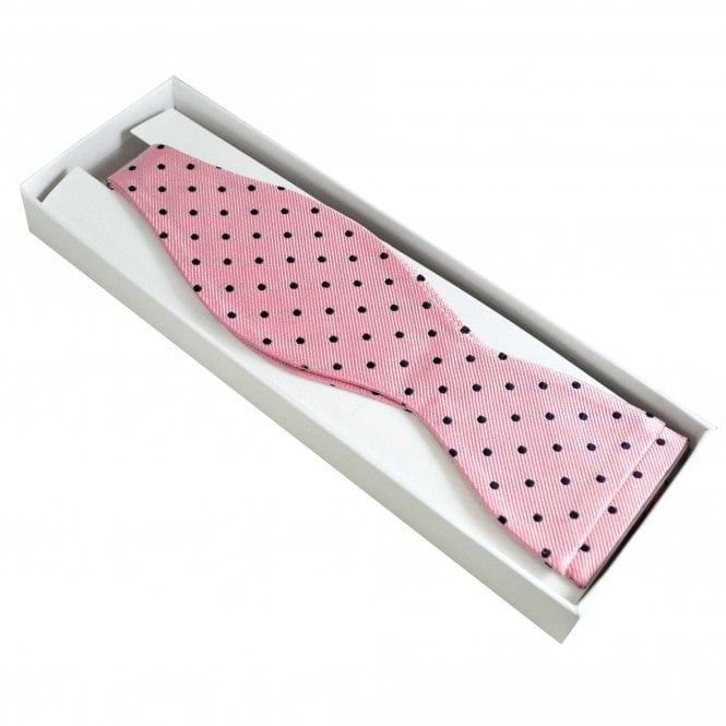 Amanda Christensen Pink & Navy Blue Polka Dot Luxury Silk Men's Self Tie Bow Tie