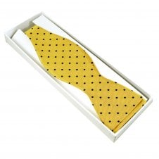 Amanda Christensen Yellow & Navy Blue Polka Dot Luxury Silk Men's Self Tie Bow Tie