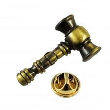 Antique Bronze Auctioneer's Gavel Lapel Pin Badge