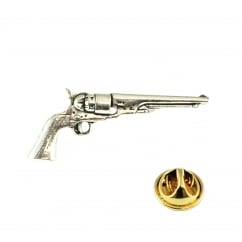 Antique Revolver Pistol Pewter Lapel Pin Badge