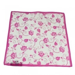 Antonio Boselli Fuchsia Pink & White Floral Patterned Pocket Square Handkerchief