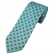 Aqua Blue, Navy & White Pattern Luxury Silk Men's Tie
