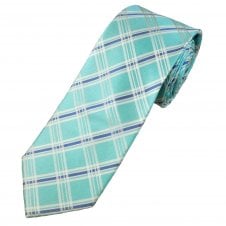 Aqua Blue, White & Royal Blue Checked Men's Silk Tie