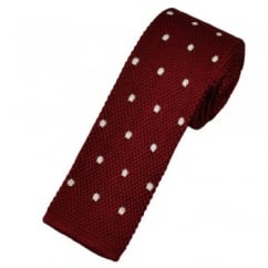 Atelier F&B Wine Red & White Polka Dot Silk Knitted Tie