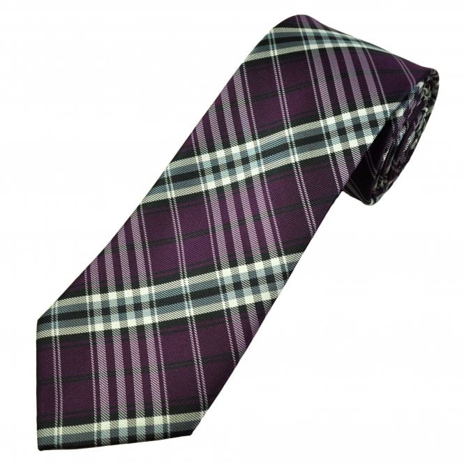Aubergine, Grey, White & Black Checked Men's Tie