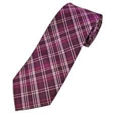 Aubergine, Mauve & Silver Tartan Style Check Pattern Men's Tie