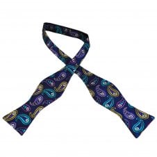 Aubergine, Turquoise, Lilac, Gold & Fuchsia Pink Paisley Silk Self Tie Bow Tie
