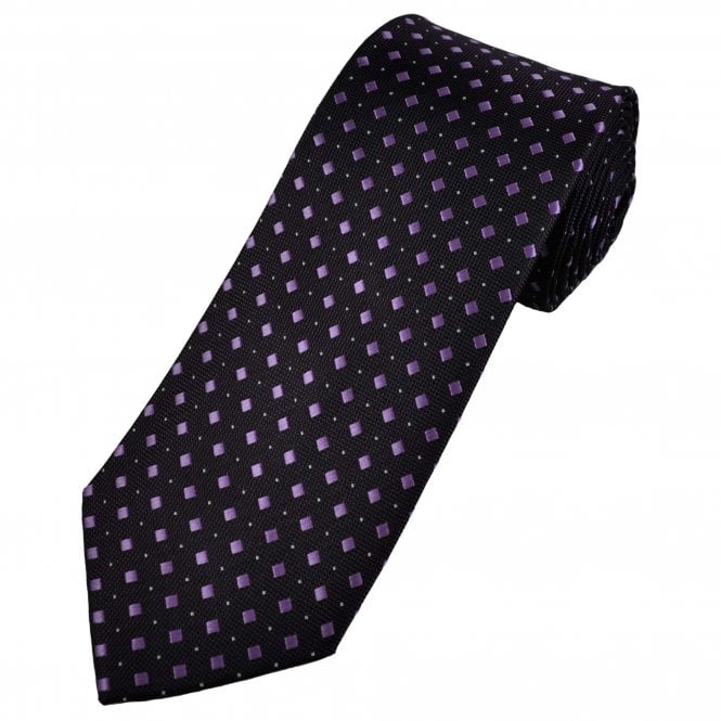 Aubergine With Lilac Square & Silver Polka Dot Men's Tie