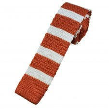 Autumn Orange & White Stripe Men's Skinny Knitted Tie