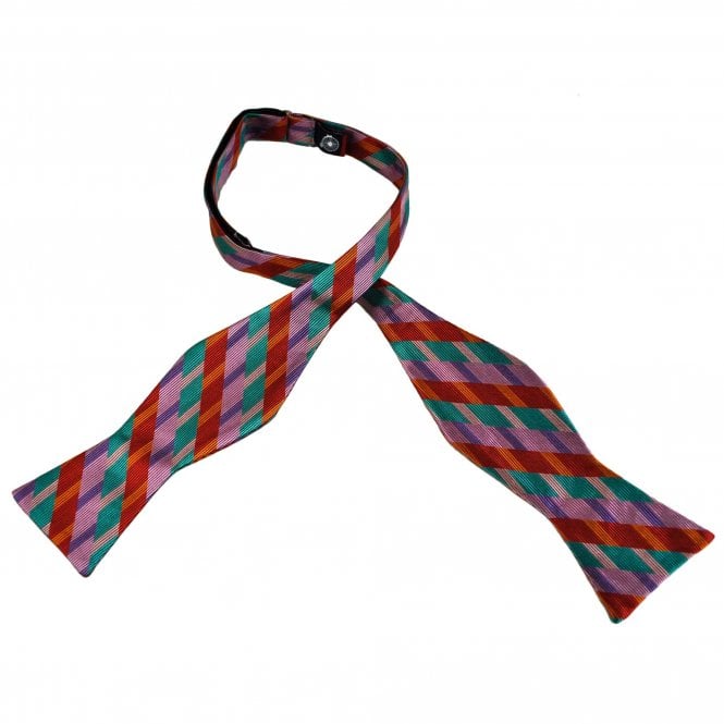 Baby Pink, Lilac, Red, Orange & Turquoise Pattern Silk Self Tie Bow Tie